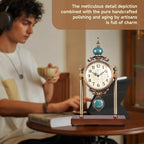 Vintage Fireplace Mantel Clock – Silent Retro Desk Clock for Living Room, Walnut Base with Metal Surface Antique Shelf Pendulum Clock, Home Decor