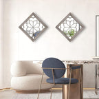 Wocred Set of 2 Farmhouse Square True Mirrors,Vintage Style Barn Wood Wall Decor, Accent Mirrors for Bathroom Renovation,Bedrooms,Living Rooms (12”x12”)