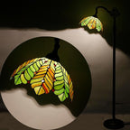Tiffany Floor Lamp Stained Glass Lamp 18.88X12X67 Inch Angle Adjustable Arched Gooseneck Antique Reading Light (Amber Green Beach Coconut Tree)