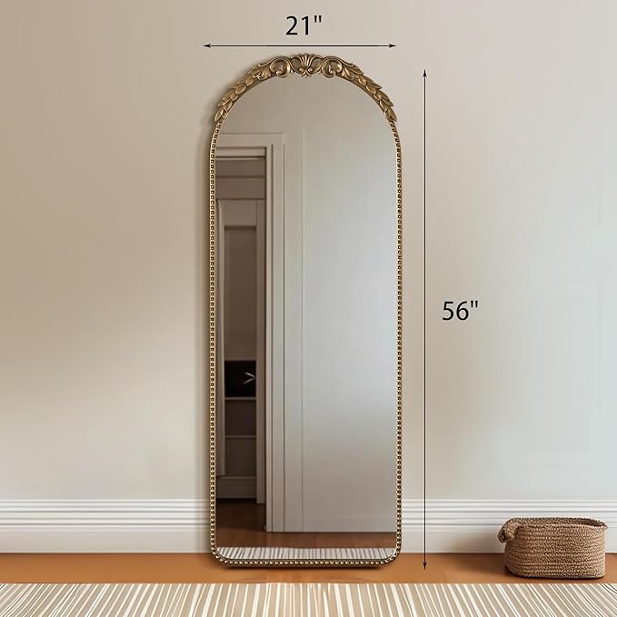 Besdomus Large Gold Floor Mirror: 56"x 21" Vintage Full Length Mirror - Traditional Ornate Baroque Antique Body Mirrors for Bedroom/Cloakroom/Entryway/Hallway/Wall - Home Decor for Living Room