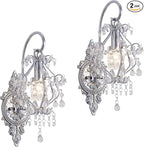 Silver Crystal Vintage Wall Sconces Set of 2 Indoor Hardwired Wall Light Fixture, Modern Wall Mount Lamp Light for Bedroom Living Room Bathroom Vanity Light Hallway Light Fixture Decor LED E12