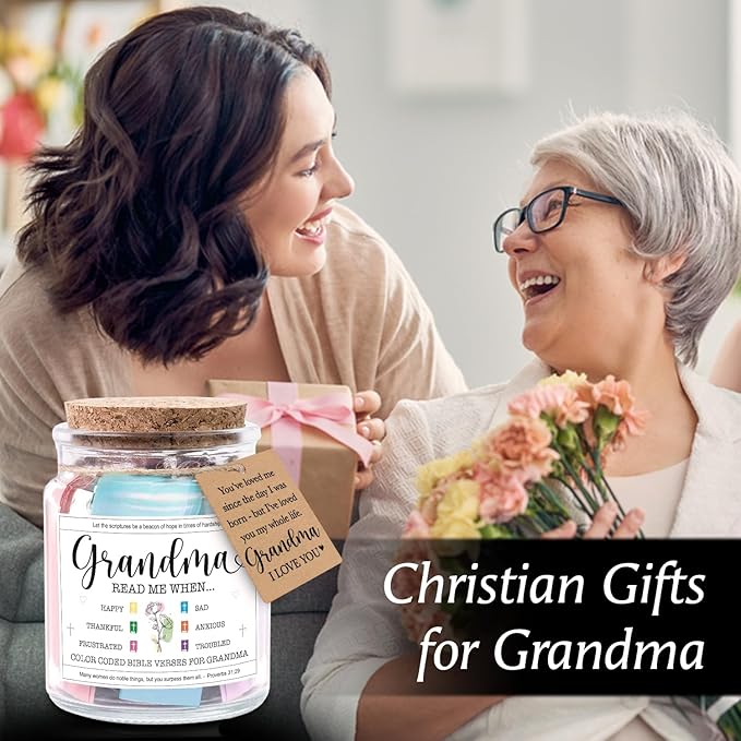 NewEleven Grandma Gifts - Christian Gift, Grandma Birthday Gifts From Granddaughter, Grandson, Kids - Daily Encouragement, Inspirational Present - Bible Verse Jar