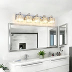 5-Light Modern Bathroom Light Fixture Chrome Vanity Lights Over Mirror Wall Sconce Lighting with K9 Crystal Shades Bathroom Wall Lamp E26 Base for Bedroom, Living Room, Hallway