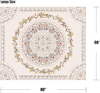 Lifeel White Pink Bohemian Tapestry Wall Hanging, Mandala Floral Medallion Hippie Tapestry with Light Brown Aesthetic Wreath Design, Cream Wall Decor Blanket for Bedroom Home Dorm, Large 68×80 inches