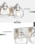 Bathroom Light Fixtures, 5 Light Brushed Nickel Vanity Light, 32 Inch Modern Wall Sconces with Globe Clear Glass Shade, Vanity Lighting Fixtures Over Mirror, VL195-BN-CL-5