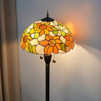 Tiffany Floor Lamp Sunflower Yellow Stained Glass Floor Light Bright Lighting Rustic Standing Lamp Vintage Unique Bronze Reading Corner Lamp for Home Decor Living Room Bedroom 16X16X64 Inches