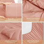 Sasttie California King Comforter Set, 7-Piece Bed in a Bag Cal King, Pintuck Bedding Set for All Season, Includes Comforter, Flat Sheet, Fitted Sheet, Pillowcases and Pillowshams, Blush
