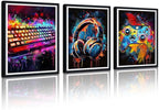 Novatique 3Pcs Cool Gaming Wall Art Graffiti Gamepad Headphone Canvas Prints Colorful Video Gamer Watercolor Posters for Boy Room,12" x 16" x 3Pcs
