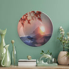 Ceramic Display Plate, Asian Ceramic Hanging Decorative Plate, Majestic Himalayas Peaks Tops Circle Culture, 6 Inch, Household Custom Ceramic Plate, Blue Pink Red
