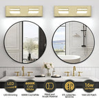OKELI 2 Lights Bathroom Vanity Light Fixtures Gold LED Dimmable Vanity Light Over Mirror Modern Wall Mounted Lighting Fixture, 350° Rotatable Lamp Head 24W Cold White 6000K ETL Listed