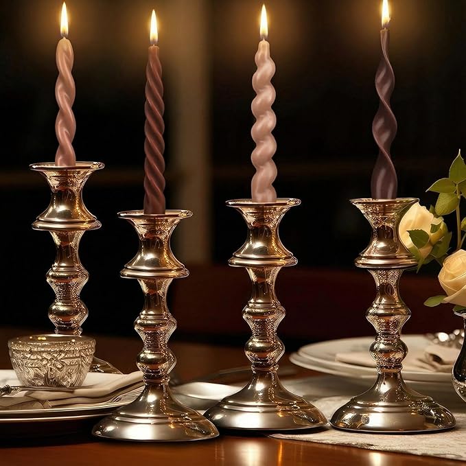 Nuanchu 4 Pcs 7.87 Inch Twisted Taper Candles Wax Unscented Smokeless Spiral Swirl Candlesticks for Wedding Holiday Dinner Party Home Decorations(Neutral)
