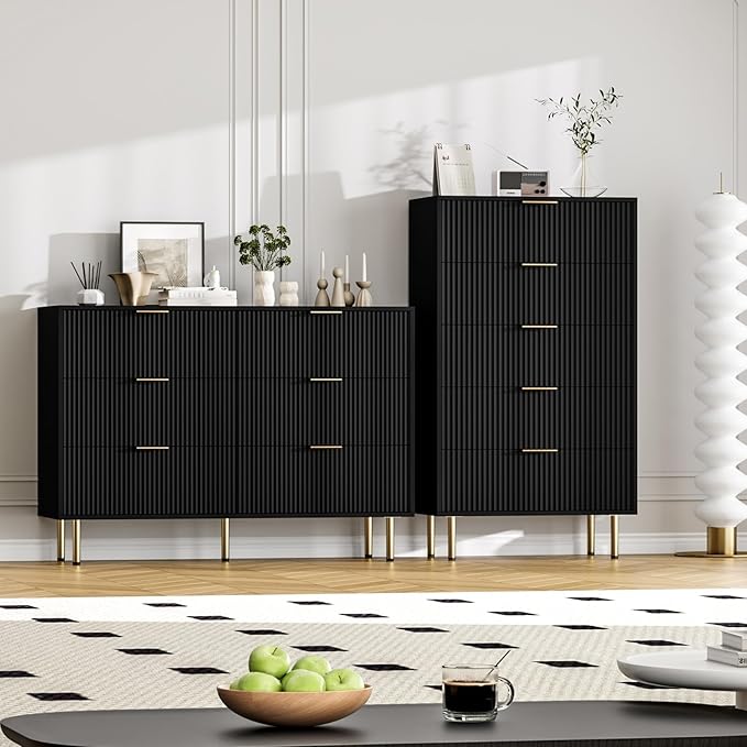 GarveeHome 6 Drawers Dresser for Bedroom, Fluted Dresser Chest of Drawers with Handle, Wood Modern Dressers for Closet, Bedroom Furniture Storage Organizer for Living Room, Hallway