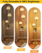 Lightdot 63IN Globe Floor Lamp with Shelf 3-Lights Modern Gold Dimmable Floor Lamps with Bulbs Included for Wedding/Party, Tall Standing Lamp for Living Room/Bedroom/Sofa Beside/Corner Decor