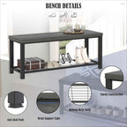 EXCEFUR Entryway Bench, Industrial Metal and Wood Storage Bench for Living Room, Indoor Shoe Rack Bench Seat, 43.3 Inch Grey