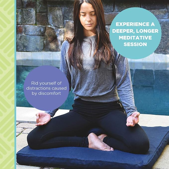 Bean Products Zafu Meditation Pillows for Sitting on Floor, Yoga Cushion, Cotton/Buckwheat Fill Yoga Pillow, Zafu Meditation Cushion, Zen Kneeling Prayer Pad- Made in USA - 14"x18" Oval - Navy