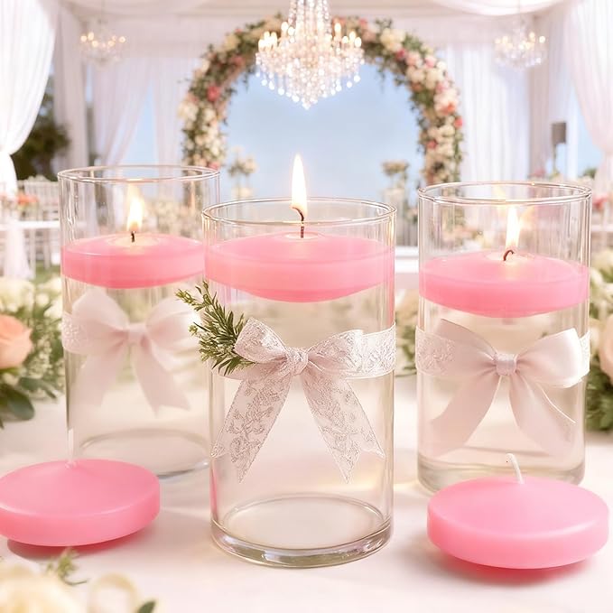 3 inch Floating Candles 30 Packs Pink Floating Candle for Centerpieces 8-9 Hours Floating Candles 3” Water Candles for Cylinder Vases, Pool, Wedding, Valentine's