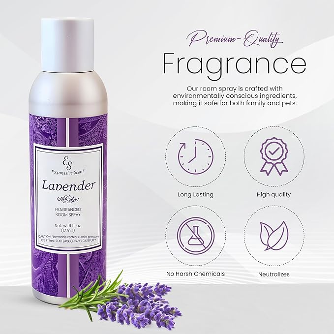 Expressive scent Air Freshener Spray - Long Lasting Lavender room fragrance - Home Fragrance Spray for Bathroom, Kitchen & Office – Home Air Fresheners 6 FL Oz