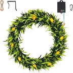 Solar Spring Wreath for Front Door 16inch Pre-lit 30LED Wreaths Spring Summer Decor for Outside Aftificial Yellow Tulips Wreaths Home Decorations Wreath for Wall Festival Decor