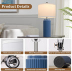 TOBUSA 23.5’’ Blue Table Lamps for Bedroom Set of 2, Modern Farmhouse Ceramic Bedside Nightstand Lamps for Living Room, Decorative Boho Ceramic Lamps Set for Home Office End Table Console, White Shade