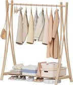 Wooden Retail Display Hanging Clothes Rack with Storage Shelf, 52" W x 57" H Freestanding Heavy Duty Clothing Drying Garment Rack for Hanging Clothes, Coat, Dress, Shirt, Hat
