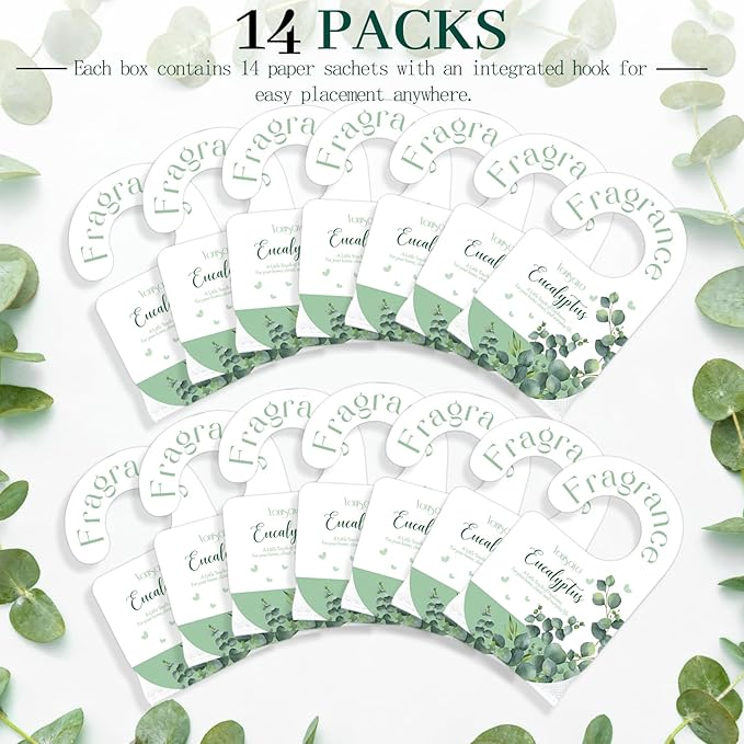 14 PCS Eucalyptus Sachets Bags for Drawers and Closets, Long Lasting Scented Sachets Air Fresheners, Natural Odor Eliminator, Home Fragrance for Wardrobe, Shoe Cabinet, Car & Bathroom Potpourri Bag