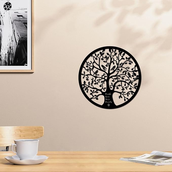 ESTART 11 Inches Tree of Life Wall Art Metal Tree Life Wall Decor Family Tree Wall Plaque Wall Hanging Sculptures for Balcony Porch Bedroom Living Room Kitchen Garden Office Indoor Outdoorr (Black)