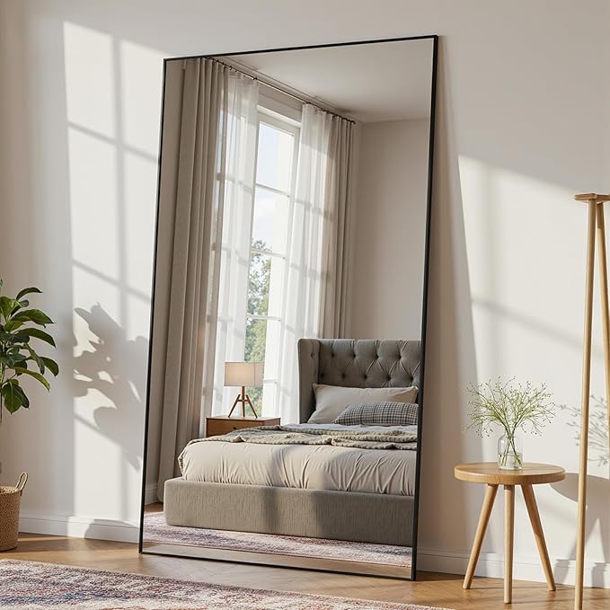 Full Length Mirror, 72"x44" Full Body Mirror, Oversized Floor Mirrors, Leaning Free Standing Mirrors, Hanging Mounted Large Mirrors for Bedroom Dressing Room, Cloakroom, Black