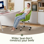 Warmiehomy Velvet Desk Chair for Home Office, Modern Adjustable Swivel Task Chair, Women Vanity Chairs with Arm Rest for Bedroom Dressing Room, Light Green