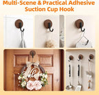 Wreath Hanger for Front Door, Upgraded Suction Cup Hook for Window Glass/Shower Mirror/Over Door, Christmas/Thanksgiving/Halloween/July 4th/Easter/Valentine/Fall/Summer/Spring(Walnut, J, 2 Pack)