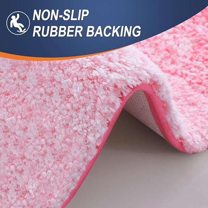 OLANLY Bathroom Rug Set 2 Piece, Soft Absorbent Microfiber Bath Mats and U-Shaped Contour Toilet Rug, Non-Slip, Machine Wash Dry, Plush Shaggy Bath Mats for Bathroom (30"x20"+24"x20", Pink)