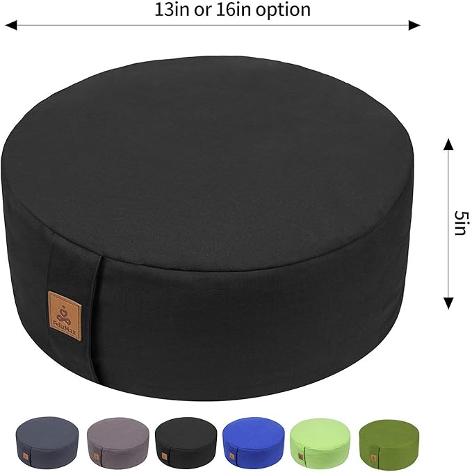 Zafu Buckwheat Meditation Cushion,D=13"/16" H=5.5",Round Zabuton Meditation Pillow,Yoga Bolster Kneeling Pillow Premium Yoga Pillow for Sitting on Floor Zippered Cotton Cover