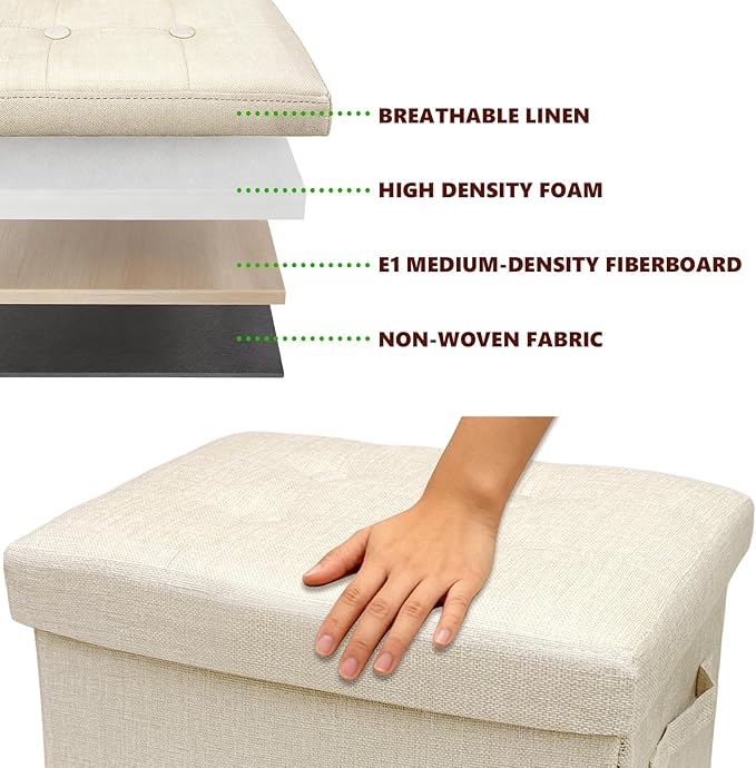 ALASDO Storage Ottoman Footrest Stool Small Ottoman with Storage Foldable Ottomans Foot Rest Footstool Bench for Living Room 17x13x13inches Beige