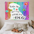 VUMIVI Cute Dog Tapestry Rainbow Color Planks Rustic Farmhouse Home Decor Pet Paws Tapestry Wall Hanging for Living Room Bedroom Dorm Classroom Aesthetic Decor W40xL30in
