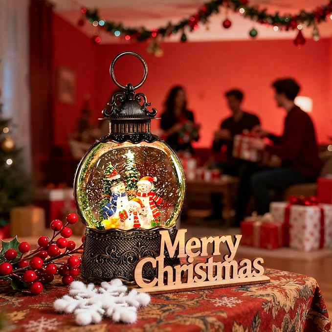 Christmas Snow Globe, Christmas Lantern Room Decor for Indoor Use, USB-Powered/Battery-Operated Glowing Water Lantern, Ideal for Holiday Decorations and Gift Giving