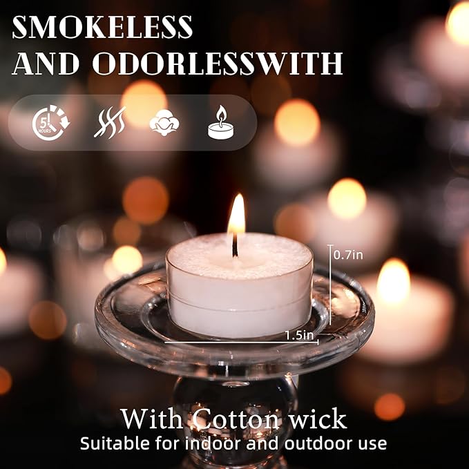 White Tealights Candles - 5 Hours Unscented Tea Lights Plant Wax Mini Votive with Cotton Wick for Home,Meditation,Pool,Wedding,Emergencies,Parties, Spas, 12pcs