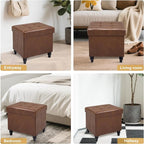 GLAXYFUR Storage Ottoman Bench, 15 Inches Foldable Ottoman Foot Stool with Legs, PU Leather Footrest for Living Room, Bedroom, Dorm (Brown)