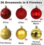 Red & Gold 1.6" Small Christmas Balls Christmas Tree Decoration Ornaments Shatterproof Hanging Balls for Birthday Halloween Holiday Wedding Decorations Set of 36pcs