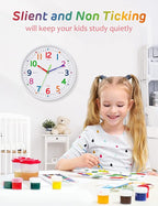 Silent Kids Wall Clock – Non-Ticking, Battery-Powered, Ideal for Teaching Time and Stylish Décor in Any Room - 12 Inch