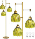Vintage Floor Lamps for Living Room-3 Light Gold Floor Lamp with Three Bulbs & Glass Lampshape,Glass Mid Century Modern Standing Lamp Tree Tall Flower Floor Lamp for Bedroom Living Room,Corner