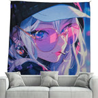 HOUHUANG Anime Fluorescent Tapestry - 59x59 Inches Large Wall Hanging for Room Decoration, Glow-in-the-Dark Trippy Boho Style with Blacklight Effects, Perfect for Bedroom and Custom Tapestry Lovers (fashion girl)