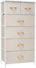 Crestlive Products Dresser for Bedroom Tall Skinny Dresser Storage Tower - Sturdy Steel Frame, Wood Top, Fabric Bins, Wood Handles - Organizer Unit for Entryway, Hallway, Closets - 6 Drawers (Beige)