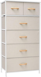 Crestlive Products Dresser for Bedroom Tall Skinny Dresser Storage Tower - Sturdy Steel Frame, Wood Top, Fabric Bins, Wood Handles - Organizer Unit for Entryway, Hallway, Closets - 6 Drawers (Beige)