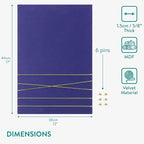 Navaris Fabric Memo Bulletin Board - 12" x 17" Velvet Memory Board for Wall to Display Photo Collages, Pictures, Notes - Includes 6 Push Pins - Dark Blue
