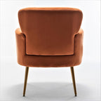 Trendy Velvet Accent Chair with Gold Metal Legs, Upholstered Armchair for Small to Mid-Size Spaces, Modern Living Room, Bedroom, Vanity Desk and Entryway, Red Orange