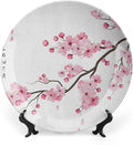 Ceramic Display Plate, Asian Ceramic Hanging Decorative Plate, Japanese Cherry Blossoms Spring Themed, 10 Inch, Living Room Kitchen Decoration Household, Pink White