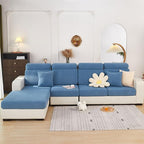 Couch Covers for 2 Cushion Sofa Pet Friendly Couch Cushion Covers Universal Sofa Covers Washable Stretch Slipcovers for Sectional Sofa (Texture Blue,Large Double Seat Cover)