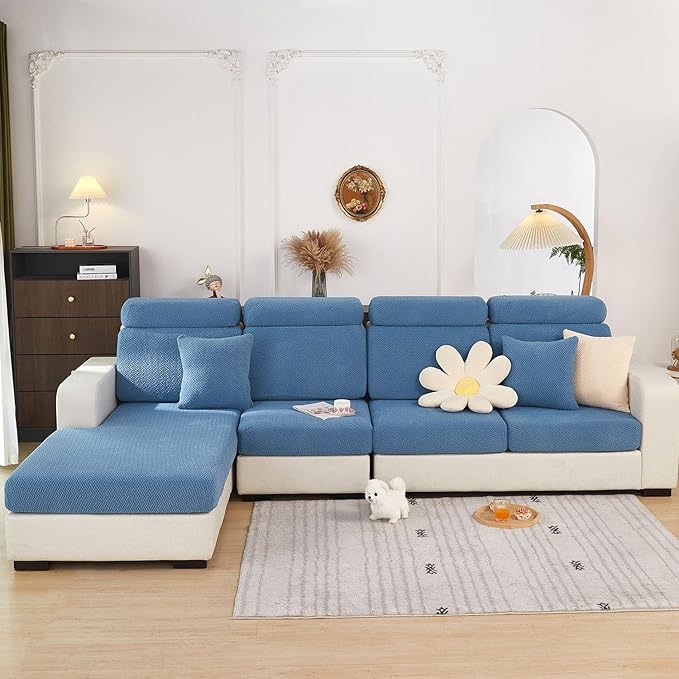 Sofa Covers Couch Covers for Sofa Pet Friendly Couch Cushion Covers Universal Sofa Covers Washable Stretch Slipcovers for Sectional Sofa (Texture Blue,Headrest Cover)
