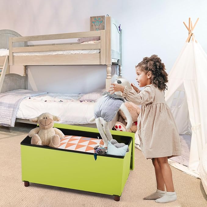 Storage Ottoman for Living Room Ottoman with Tray Bedroom Foot Rest Stool with Legs Small Ottomans Coffee Table Foldable Footstool Faxu Leather (Light Green)