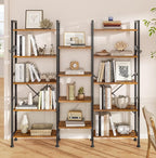 Furologee Triple 5 Tier Bookshelf, Bookcase with 14 Open Display Shelves, Wide Etagere Book Shelf, Industrial Shelving Units for Home Office, Living Room, Bedroom, Rustic Brown