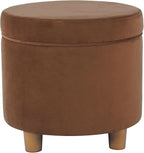 HomePop Home Decor | Upholstered Round Storage Ottoman | Ottoman with Storage for Living Room & Bedroom, Spice Orange Velvet Large
